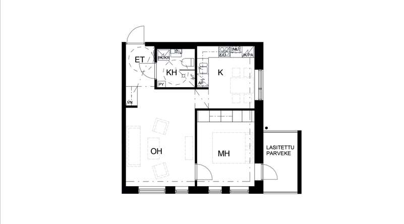 Kerrostalo, 2h+k, 48,5 m², Härmälänranta – pohled 2