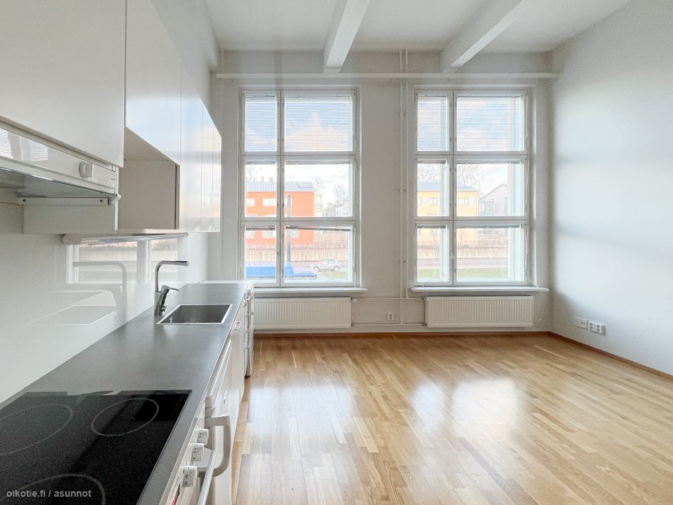 Tervetuloa tutustumaan loft-henkiseen, vuonna 2011 perusteellisesti saneerattuun kotiin!