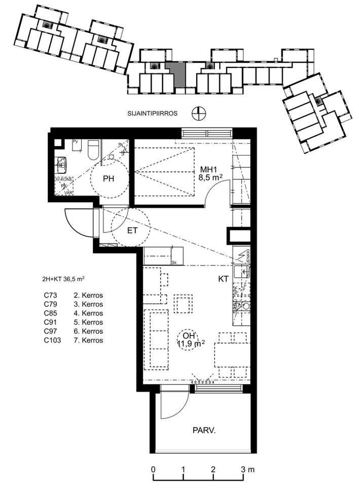 Kerrostalo, C91,2h,kt,kh,l.parv, 36,5 m², Lipporanta - Näkymä 4