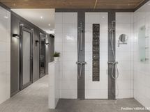 Kellarikerroksen spa-osasto on avoin oleskelutilan suuntaan.