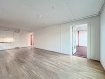 Kodin sydän on iso olohuoneen ja avokeittiön muodosta tila.