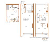 ylimäisestä kerroksesta puuttuu makuuhuoneet erottava väliseinä.