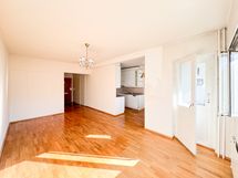 Kulkuyhteys parvekkeelle on olohuoneesta.