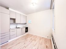 Uusi tyylikäs keittiö on hyvin varustettu tarvittavilla kodinkoneilla.