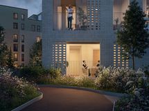 Visualisointikuva Helsingin Renatan talosaunan vilvoitteluterassilta.