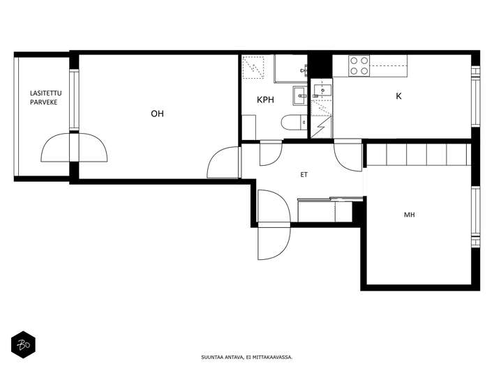 Kerrostalo, k, oh, mh, kph, et, lasit. parveke, 51,5 m², Annala – pohled 3