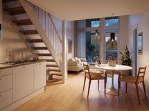 Havainnekuva vastaavasta loft-kaksiosta.
