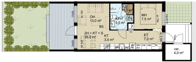 Rivitalo, 2h, kt, kph, s, 39 m², Tursola - View 3