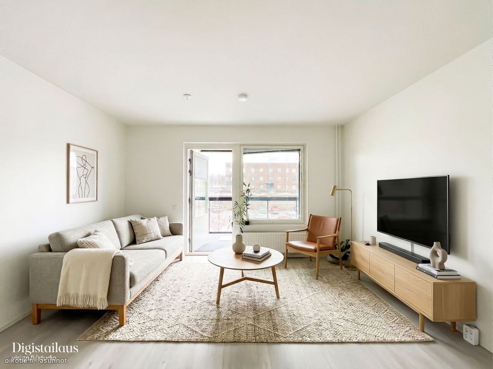 Tervetuloa tähän siistiin ja valoisaan asuntoon. Voit sisustaa sen vaikkapa näin!