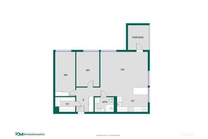 Kerrostalo, 3h, avok, kph, vh ja lasitettu parveke, 74,5 m², Kaarela – pohled 2