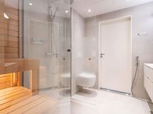 Valokuva asunnosta B 45 - sauna, kylpyhuone ja seinä-wc.