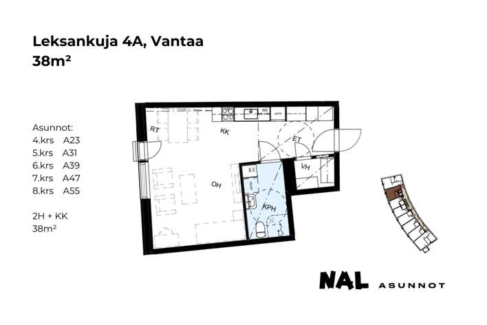 Kerrostalo, 1h+kk+ransk.parv, 38 m², Keimola - Näkymä 2