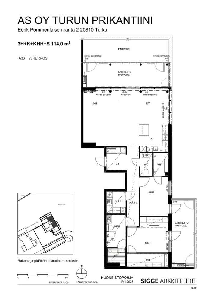 Kerrostalo, 3h, avok, rt, kph, s, khh, erill.wc, vh, et, käyt, 2x lasit.p, p (yj:n mukaan 3H+K+KHH+S), 114 m², Telakkaranta - Näkymä 2
