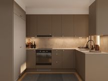 97 m2 asunnon keittiö, sävy Hiekkakivi