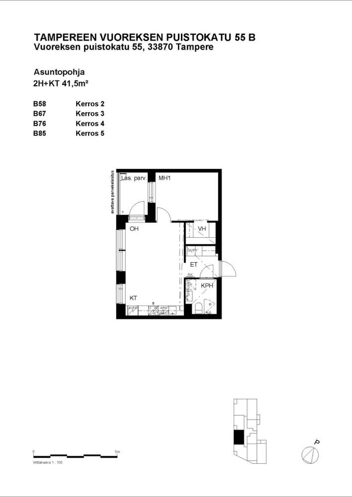 Kerrostalo, 2H+KT+VH, 41,5 m², Vuores - Näkymä 3