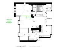 Muutosehdotus master bedroomille. Luonnos, ei lupakuva.