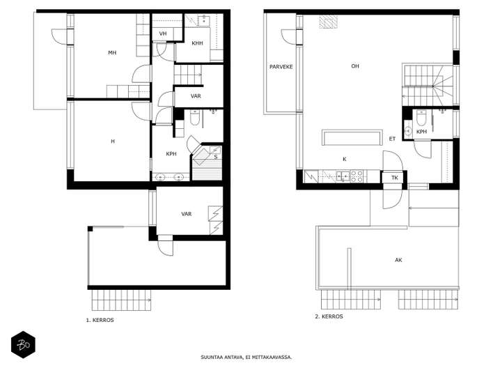Rivitalo, Oh, avok, 2mh, wc/s, ph/s/wc, khh, parv, terass, autok+ var (yj 4h+k+s), 103,5 m², Kuusisto - Näkymä 3
