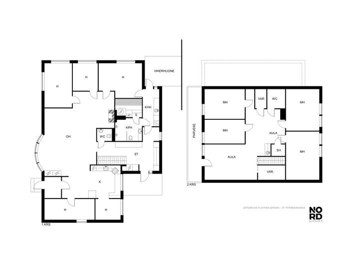 Omakotitalo, Alakerta: 4mh, oh, k, toimistoh./ kph/s, wc, khh. Yläkerta: 4mh, aula, suihkuhuone, wc, parveke., 269/277 m², Mattby - Näkymä 2