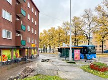 Lähikaupat 350 metriä ja bussipysäkeille kävelee myös hetkessä.