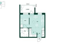 Asunnon pohjapiirros: 31,5 m², 1h+kt