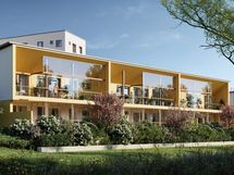 Visualisointikuva: Espoon Tuulikello 3 - C-talo on pienkerrostalo, jossa on kuusi yksitasoista kotia.