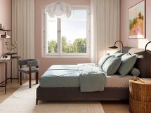 Visualisointi 82-neliöisestä ylimmän kerroksen perheasunnosta (E58, 4h+kt).