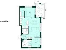 3h+kt+khh+s, 77,0 m². Vaihtoehtopohjassa saunan sijaan mahdollisuus valita vaatehuone.
