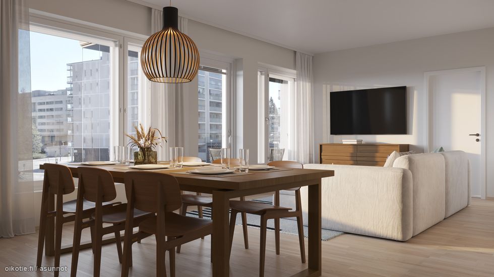 Asunto A1 olohuone. Taiteilijan näkemys.