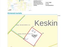 Kiinteistö kartalla. 
Pohjoinen ylhäällä ja etelä suoraan alhaalla.