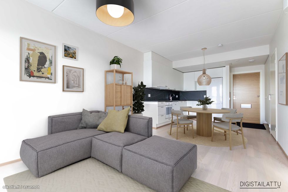 Digistailattu olohuone ja keittiö