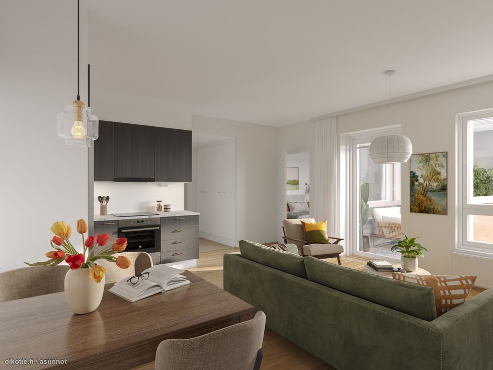 A39, 2h+kt, 44,0 m2, olohuone-keittiö, taiteilijan näkemys