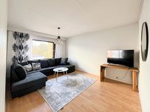 Erittäin tilava olohuone tarjoaa runsaasti tilaa oleskeluun ja sisustamiseen.