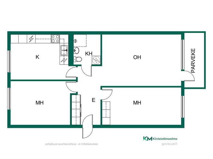 Kerrostalo, 3h, k, kph, lasit.p., 76,5 m², Olari - Näkymä 2