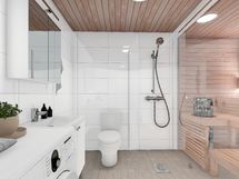 Pesuhuone, kiiltävä valkoinen sisustusmaailma (havainnekuva)