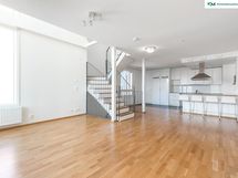 Olohuone ja keittiö kalustamattomana