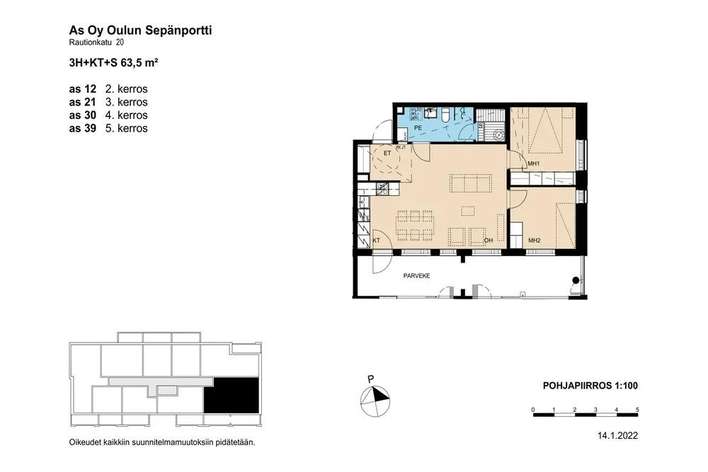Kerrostalo, 3h,kt,s, 63,5 m², Keskusta - Näkymä 3