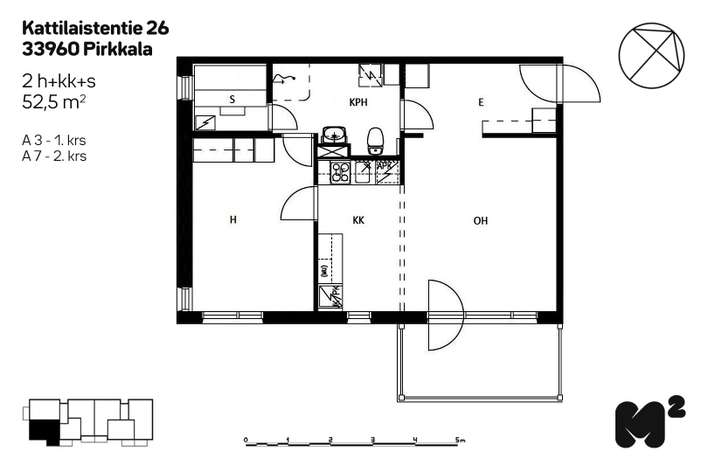 Kerrostalo, 2H+KK+S, 52,5 m², Niemenmaa, Pirkkala