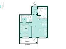 Kodin pohjapiirros (2h+kt, 42,5 m²)