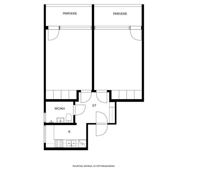Kerrostalo, 2h + k, 45 m², Kontinkangas, Oulu