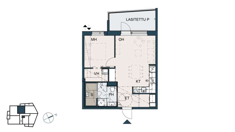 Kerrostalo, 2h+kt+s, 47 m², Sompio – pohled 2