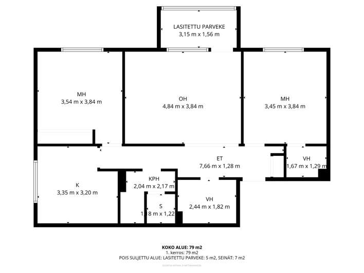Kerrostalo, 3h, k, kph, sauna, vh, parveke, 77 m², Kartano - View 2