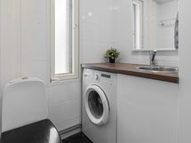 Erillisessä wc:ssä on paikka pesukoneelle