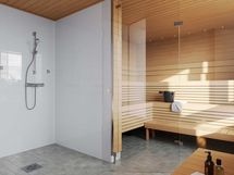 Havainnekuva yhteistila, sauna. Taiteilijan näkemys.