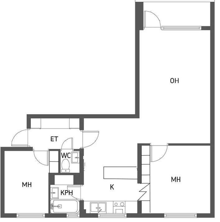 Kerrostalo, 3h + k + p, 60 m², Nummi, Turku