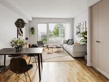 Viitteellinen kuva 47,5 m2 asunnosta.