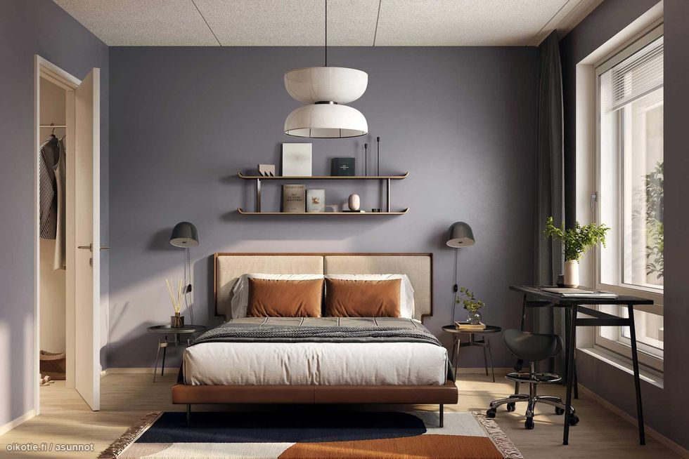 Alustava visualisointi 1. kerroksen Duo-kodin makuuhuoneesta (4h+kt+s).