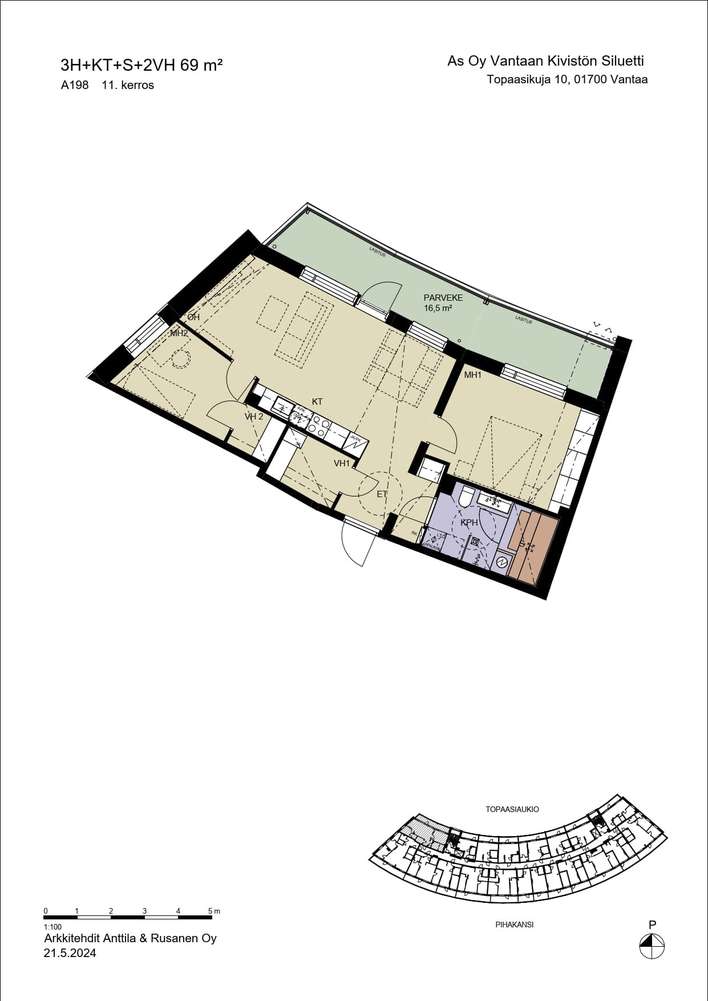 Kerrostalo, 3h, kt, sauna, vaatehuone, lasitettu parveke, 69 m², Kivistö - Näkymä 2
